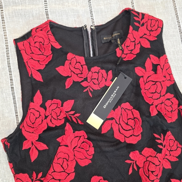 Donna Karan Black & Embroidered Red Roses Dress Size 4 NWT - Picture 10 of 15